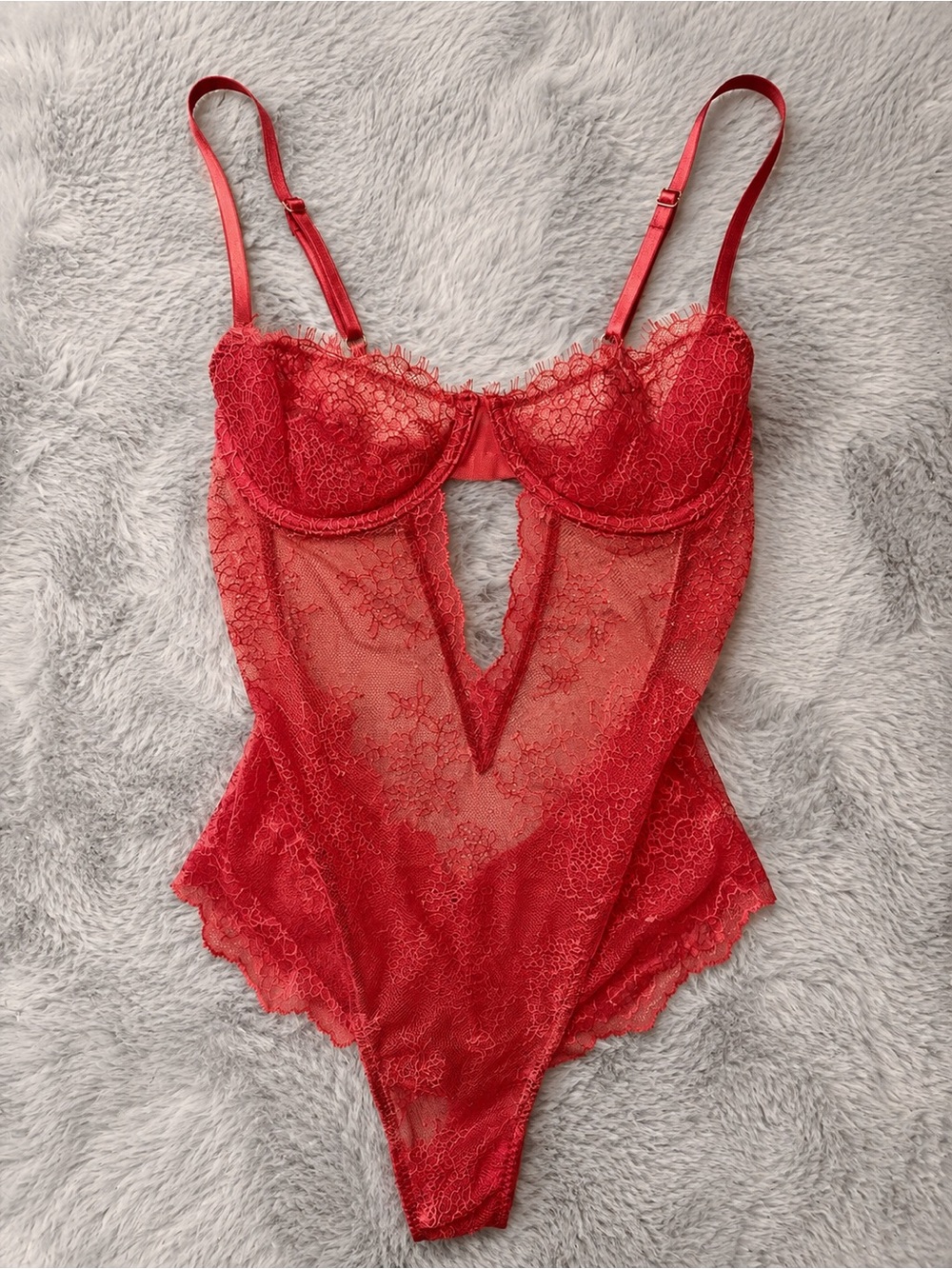 NWT Victoria's Secret Red Lace Plunge Teddy